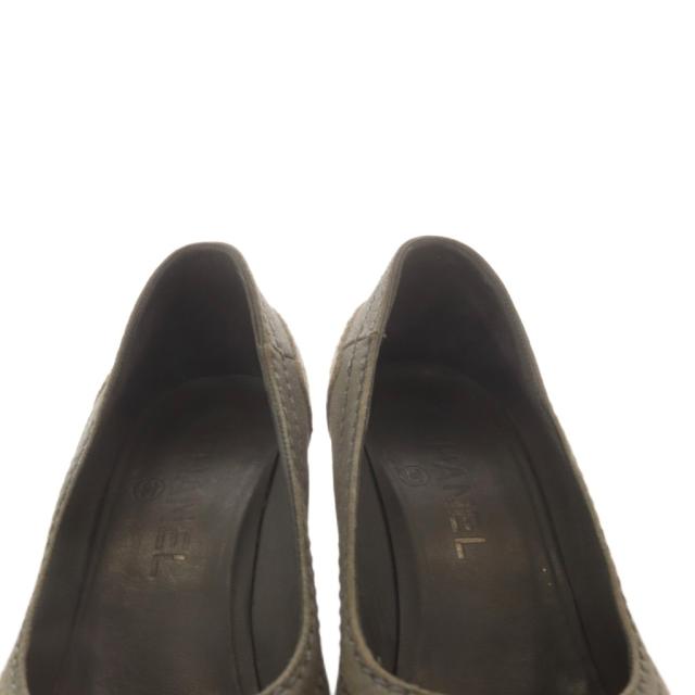 【中古】シャネル CHANEL パンプス ウエッジソール 切替トゥ ココマーク フェルト 36.5 グレー ブラック G26858_6
