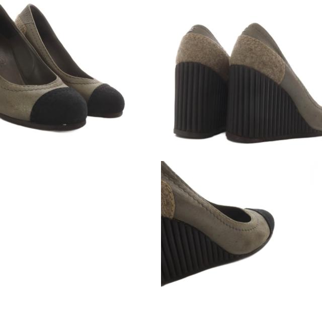 【中古】シャネル CHANEL パンプス ウエッジソール 切替トゥ ココマーク フェルト 36.5 グレー ブラック G26858_7