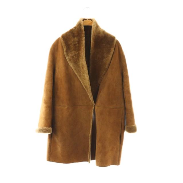 【中古】ロエベ LOEWE ムートンコート ミドル丈 ブラウン /HK ■OS ■SH レディース
