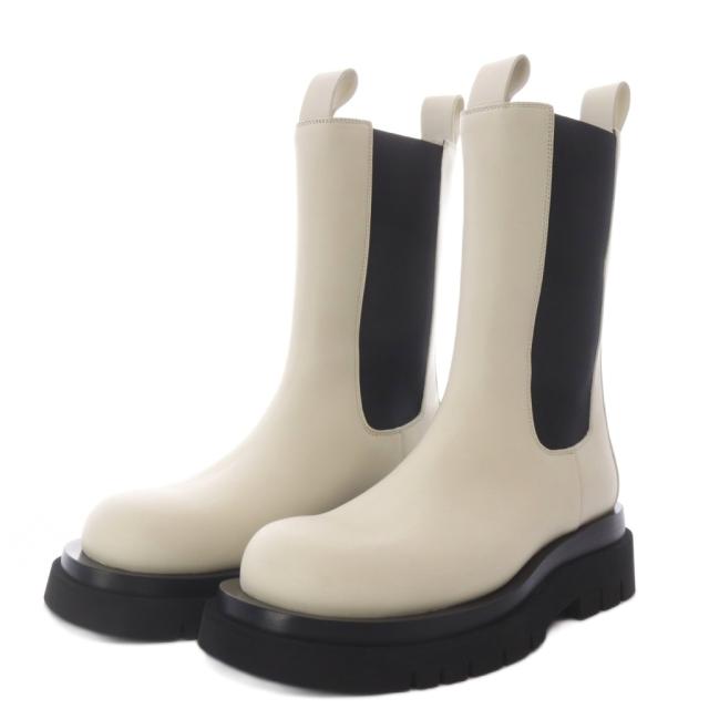 【中古】未使用品 ボッテガヴェネタ BOTTEGA VENETA ラグ ブーツ チェルシーブーツ ショート 38 ホワイト