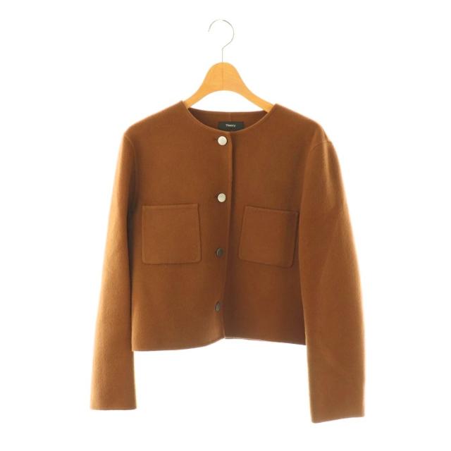 【中古】セオリー Theory Luxe New Divide SH Crop JKT DF ノーカラージャケット カシミヤ混 2 ブラウン /HK ■OS