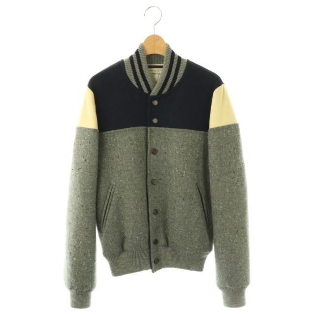 【中古】ロベルトコリーナ TOMORROWLAND取扱 切替スタジャン ブルゾン 中綿 レザー ウール アウター 46 グレー