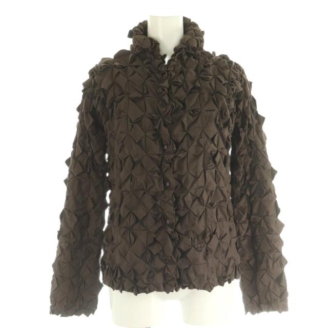 【中古】イッセイミヤケ ISSEY MIYAKE 折り紙プリーツ ジャケット 2 ダークブラウン /ES ■OS レディース