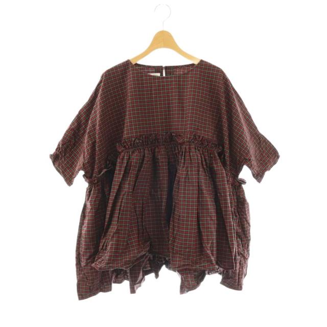 【中古】 グラム 26SS CHECK GATHER TUNIC チュニック F レッド チェック柄 ギャザー 半袖 /OK ■OS ■SH レディース
