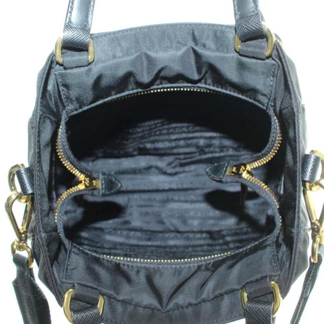【中古】プラダ 2WAY ハンドバッグ ショルダー ナイロン 三角ロゴ ワンポイント バイカラー 黒_4
