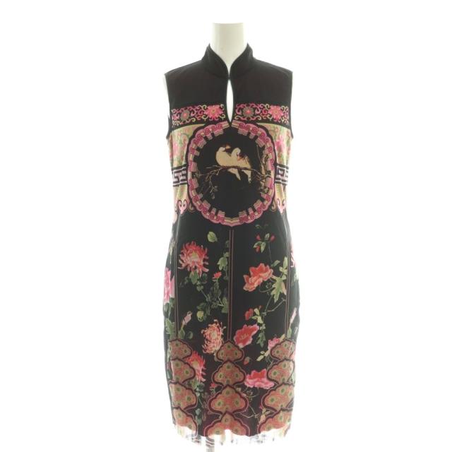 【中古】ヴィヴィアンタム VIVIENNE TAM 鳥花柄 パワーネット ワンピース ノースリーブ タイト 1 黒 マルチカラー