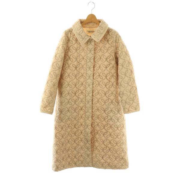 【中古】ストロベリーフィールズ 25AW モールリボン刺繍キルトステンカラーコート キルティング 中綿 ベージュ /ES