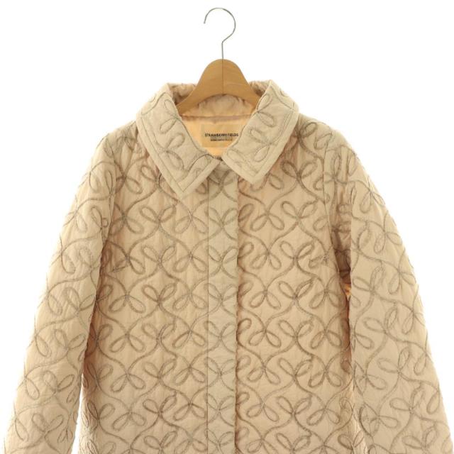 【中古】ストロベリーフィールズ 25AW モールリボン刺繍キルトステンカラーコート キルティング 中綿 ベージュ /ES_3