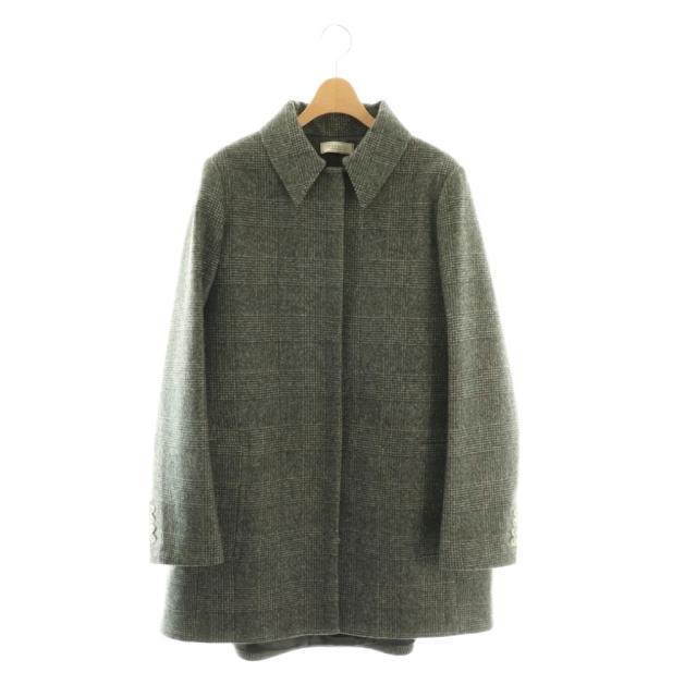 【中古】ニナリッチ NINA RICCI ウール チェックコート ステンカラーコート 38 グレー ブラック /ES ■OS
