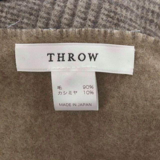 【中古】スロー THROW ダブルフェイスグレンチェックストール DOUBLE FACE GLEN マフラー フリンジ 大判 ベージュ_1