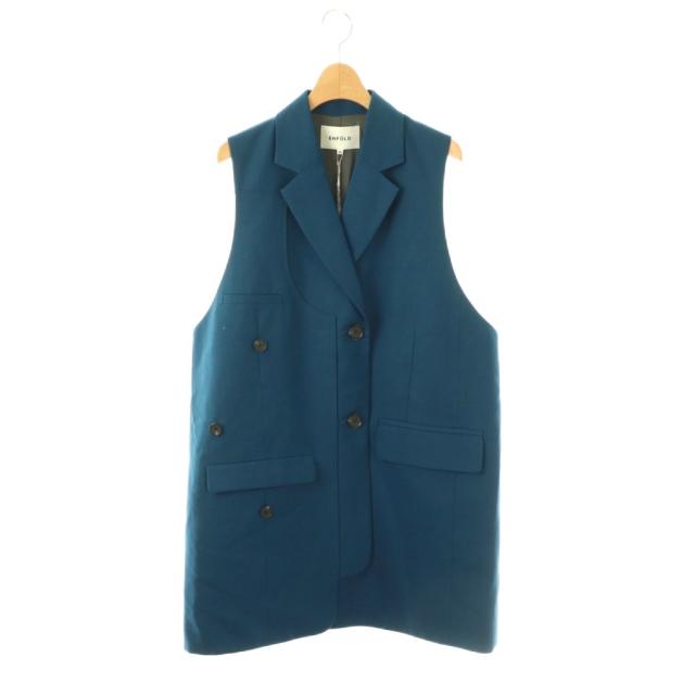 【中古】エンフォルド ENFOLD 26SS DOUBLE SUIT VEST ベスト 前開き 38 ブルー /NR ■OS レディース