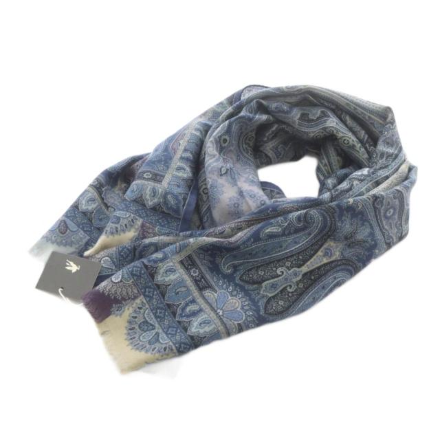 【中古】エトロ ETRO ウール シルク ペイズリー柄ストール 紺 ネイビー /SR ■SH レディース