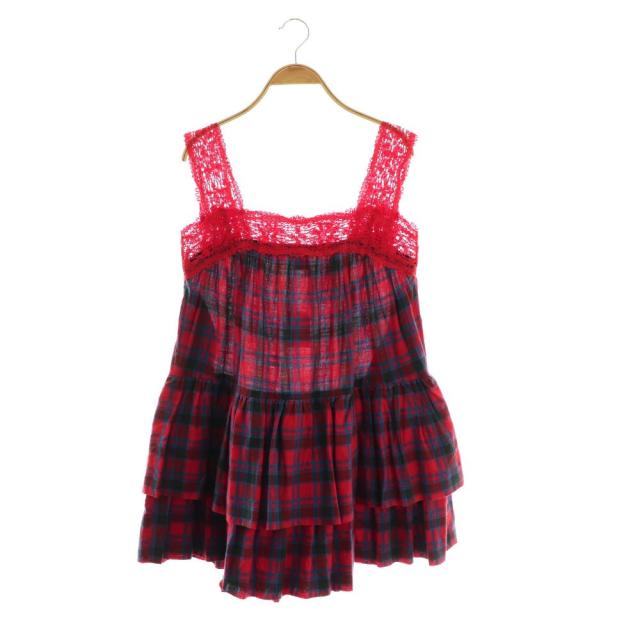 【中古】未使用品 ホリデイ holiday KUMA LACE CHECK VOLUME MINI DRESS ワンピース チュニック ノースリーブ ONE