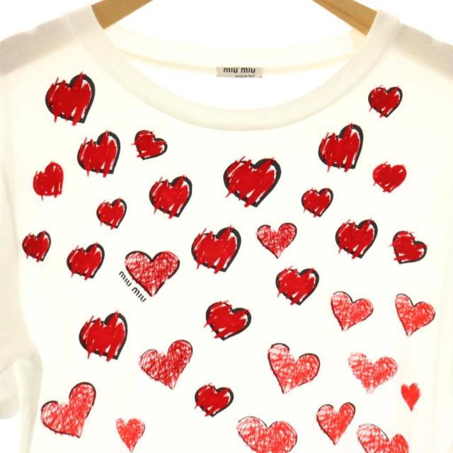 【中古】ミュウミュウ miumiu ハートTシャツ カットソー 半袖 L ホワイト レッド ブラック /DO ■OS レディース_2