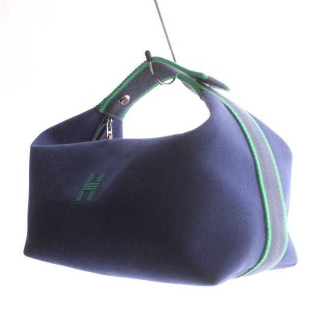【中古】エルメス HERMES BRIDE A BRAC GM ブリッドアブラックグランモデル ハンドバッグ キャンバス ロゴ 紺 緑_1