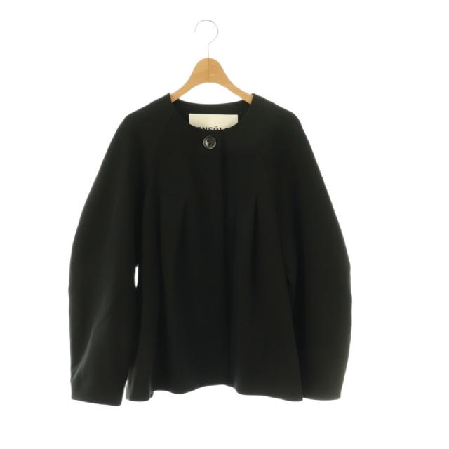 【中古】エンフォルド ENFOLD 24SS TUCK SOLID-JACKET ノーカラージャケット 38 ブラック /DF ■OS レディース