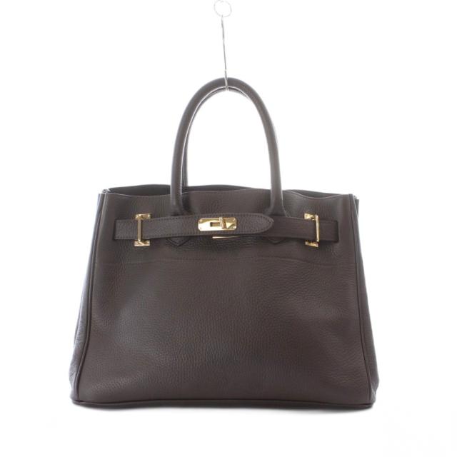 【中古】シータパランティカ トートバッグ レザー 本革 茶色 ブラウン ターンロック開閉 ゴールド金具 シボ加工