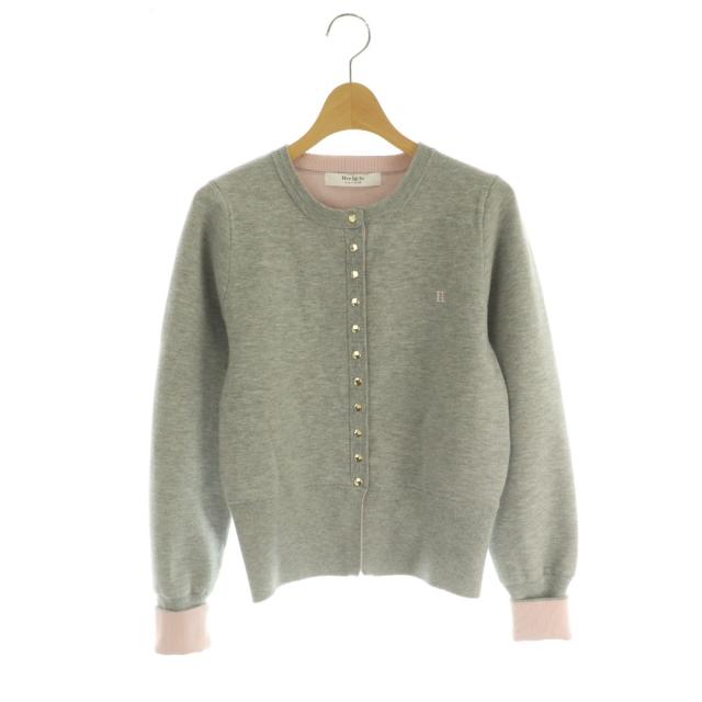 【中古】ハーリップトゥ 26SS Luxe Comfort Knit Cardigan カーディガン ニット S グレー ピンク ■SH レディース