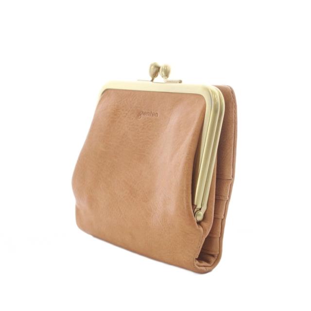 【中古】ゲンテン アンティーコ Antico リバティ LIBERTY Wallet with Clasp 財布 二つ折り がま口 キャメル ■SH_2