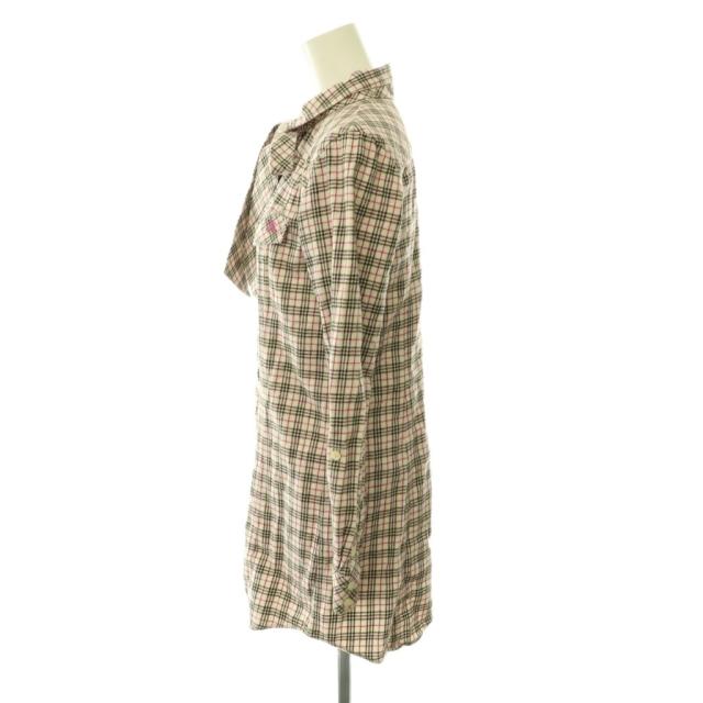 【中古】バーバリーブルーレーベル BURBERRY BLUE LABEL チェック ネルシャツ リボン付き 38 ベージュ 赤 茶 /CX_2