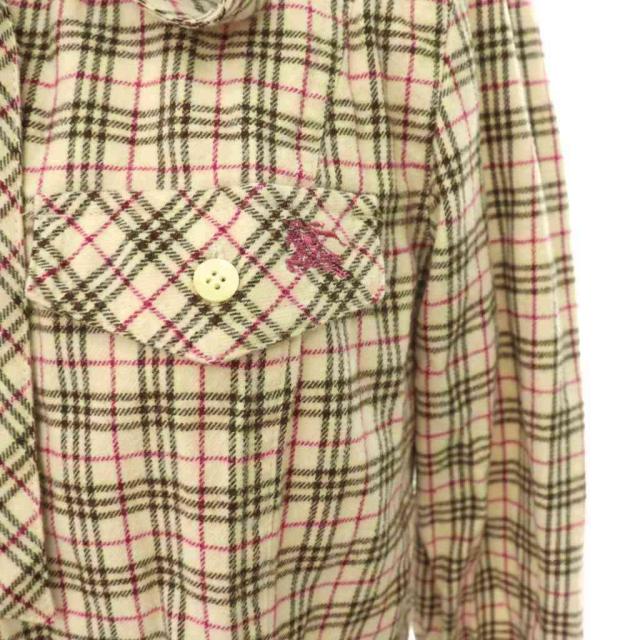 【中古】バーバリーブルーレーベル BURBERRY BLUE LABEL チェック ネルシャツ リボン付き 38 ベージュ 赤 茶 /CX_4