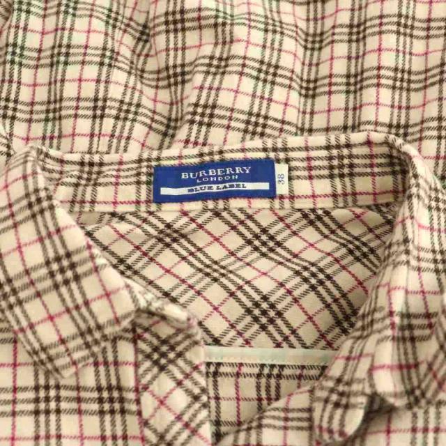 【中古】バーバリーブルーレーベル BURBERRY BLUE LABEL チェック ネルシャツ リボン付き 38 ベージュ 赤 茶 /CX_5