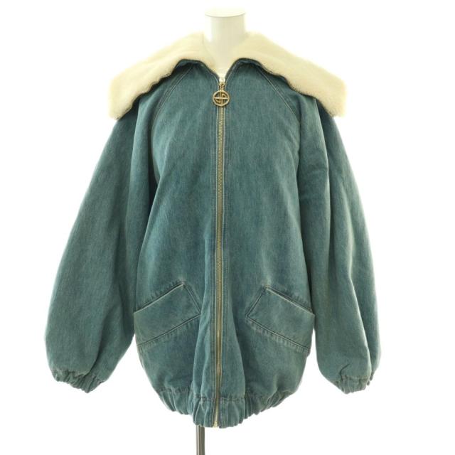 【中古】パトゥ PATOU オーバーサイズ シャーリング デニムジャケット ジップアップ 裏ボア XS ブルー 23A-0U023