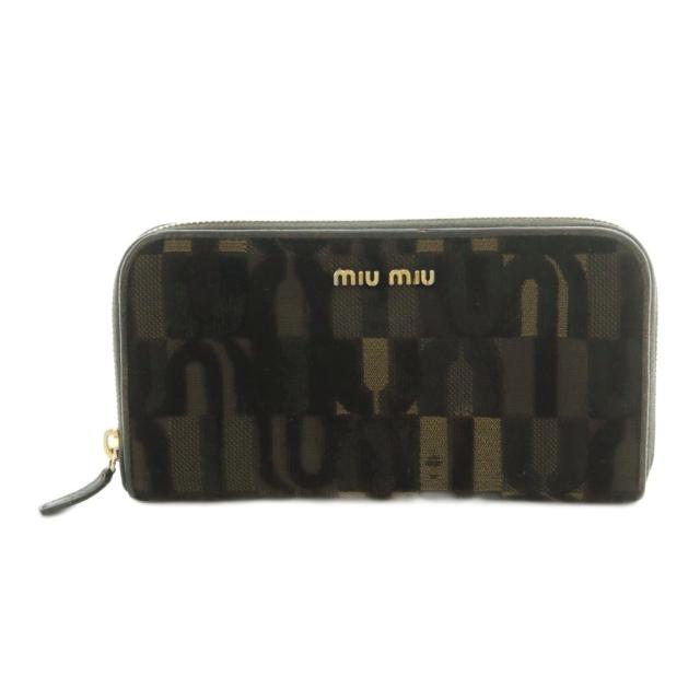 【中古】ミュウミュウ miumiu 長財布 ラウンドファスナー 小銭入れ フロッキーロゴ 茶 /MI ■OS ■OH レディース