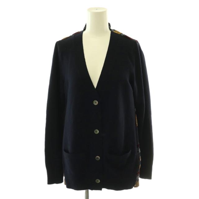 【中古】サカイ sacai バックプリーツ カーディガン ニット 長袖 2 ネイビー /HK ■OS レディース