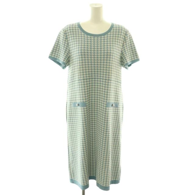 【中古】フォクシー FOXEY 44399 Knit Dress Quinn ワンピース ニット 半袖 40 スモークブルー オフホワイト /ES