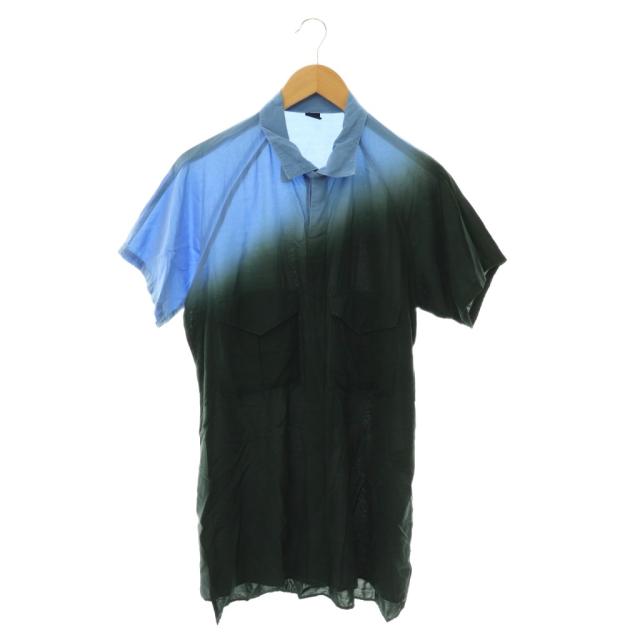 【中古】ワイズ Y's ヨウジヤマモト FLY FRONT RAGLAN グラデーション ハーフスリーブシャツ 2 ブルー チャコール
