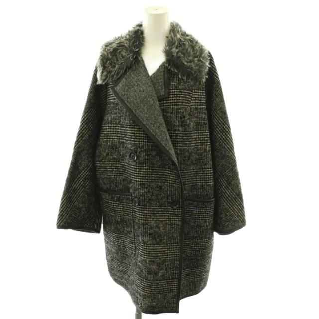 【中古】マックスマーラ MAX MARA ウィークエンド Weekend ファーカラーグレンチェックコート 36 黒 ■SH /SY ■OS