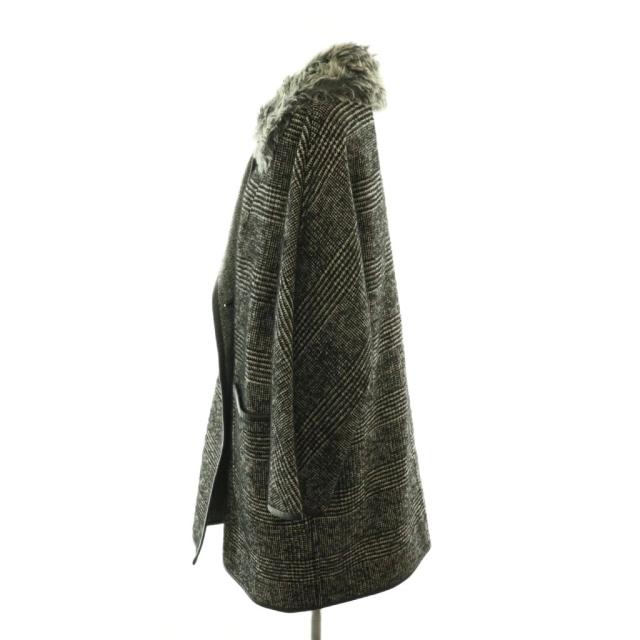 【中古】マックスマーラ MAX MARA ウィークエンド Weekend ファーカラーグレンチェックコート 36 黒 ■SH /SY ■OS_2