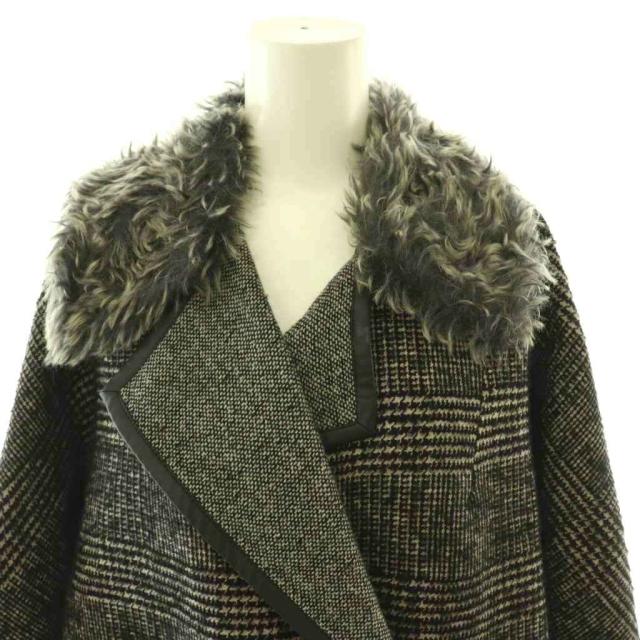 【中古】マックスマーラ MAX MARA ウィークエンド Weekend ファーカラーグレンチェックコート 36 黒 ■SH /SY ■OS_4