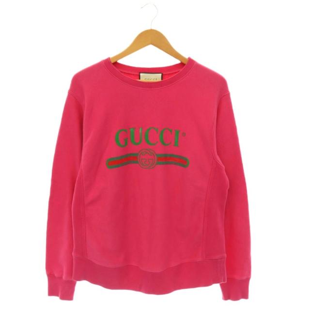 【中古】グッチ GUCCI 468809 ヴィンテージロゴプリント スウェット トレーナー S ピンク メンズ