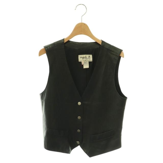 【中古】アニエスベー agnes b. スペシャル SPECIAL vintage レザージレ ベスト 黒 ブラック /SY ■OS レディース