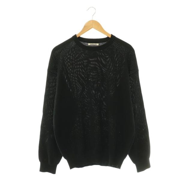 【中古】オーラリー FLAT YARN RIB KNIT P/O クルーネックニット セーター 透かし編み プルオーバー 5 黒 A25SP01SY