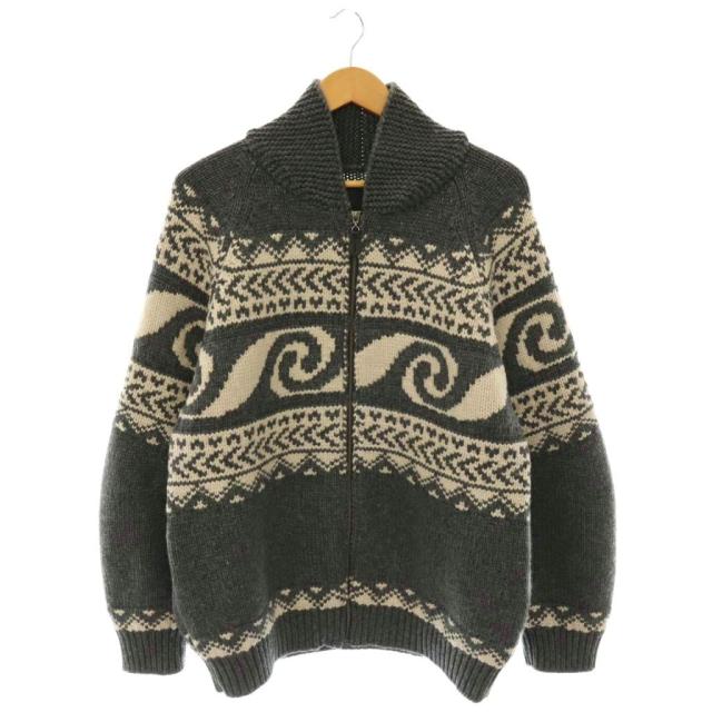 【中古】ロンハーマン RHC JACQUARD COWICHAN ニットカーディガン カシミヤ混 ジップアップ L チャコールグレー