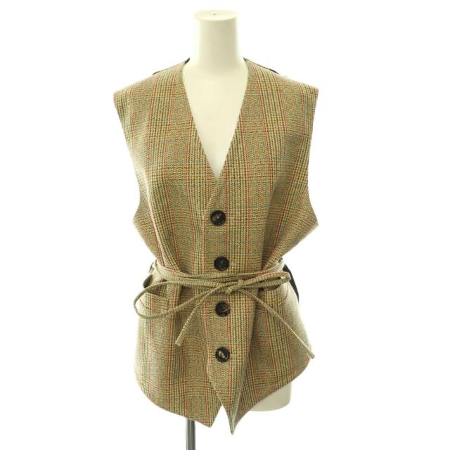 【中古】ボッテガヴェネタ BOTTEGA VENETA ベルテッド チェック ベスト ウール 40 ベージュ 794207 /HS ■OS