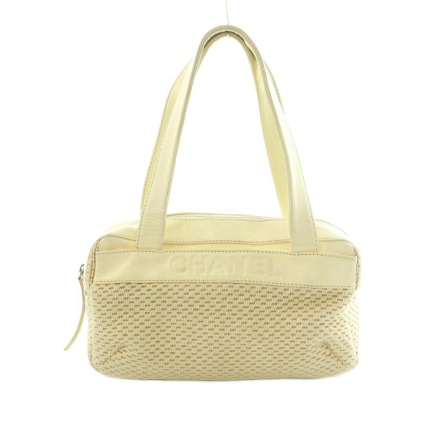 【中古】シャネル CHANEL 9番台 ハンドバッグ ニット レザー切替 アイボリー /MI ■OS ■OH レディース