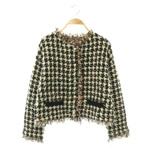 【中古】ダイアグラム グレースコンチネンタル 25AW ツイードニットジャケット ノーカラー 36 黒 マルチカラー /CX