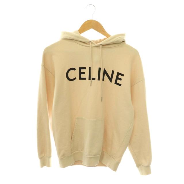 【中古】セリーヌ CELINE 21AW ロゴ プルオーバーパーカー スウェット 長袖 XS ベージュ 2Y369052H /HS ■OS