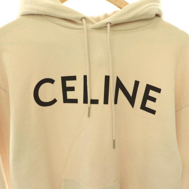 【中古】セリーヌ CELINE 21AW ロゴ プルオーバーパーカー スウェット 長袖 XS ベージュ 2Y369052H /HS ■OS_2