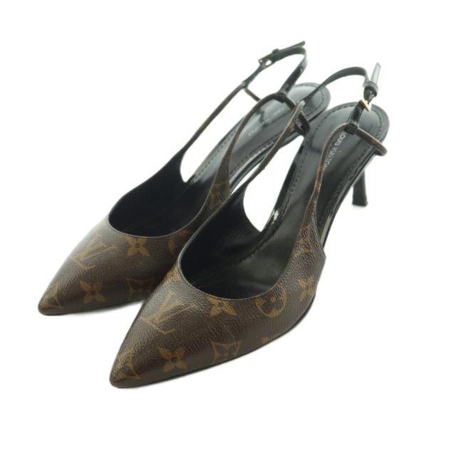 【中古】ルイヴィトン Decollete パンプス ポインテッドトゥ スリングバッグ モノグラム柄 37 23.5cm 茶 レディース