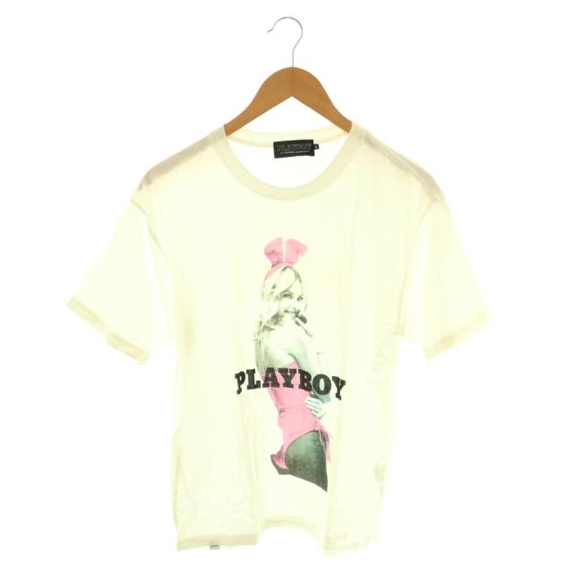 【中古】ヒステリックグラマー × PLAYBOY PLAYMATE ASHLEY Tシャツ クルーネック プリント 半袖 S 白 ホワイト /HS
