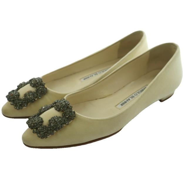 【中古】マノロブラニク MANOLO BLAHNIK ハンギシ フラット HANGISIFLAT パンプス 34 アイボリー /SS ■OS