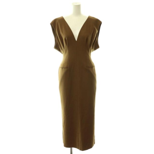 【中古】マメクロゴウチ Mame Kurogouchi V-Neck Tucked Wool Dressノースリーブワンピース ロング 1 ブラウン /CX