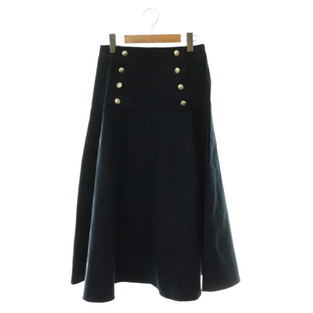 【中古】ボーダーズアットバルコニー BORDERS at BALCONY 26SS CHINO SKIRT スカート フレア 金ボタン ロング 38 紺