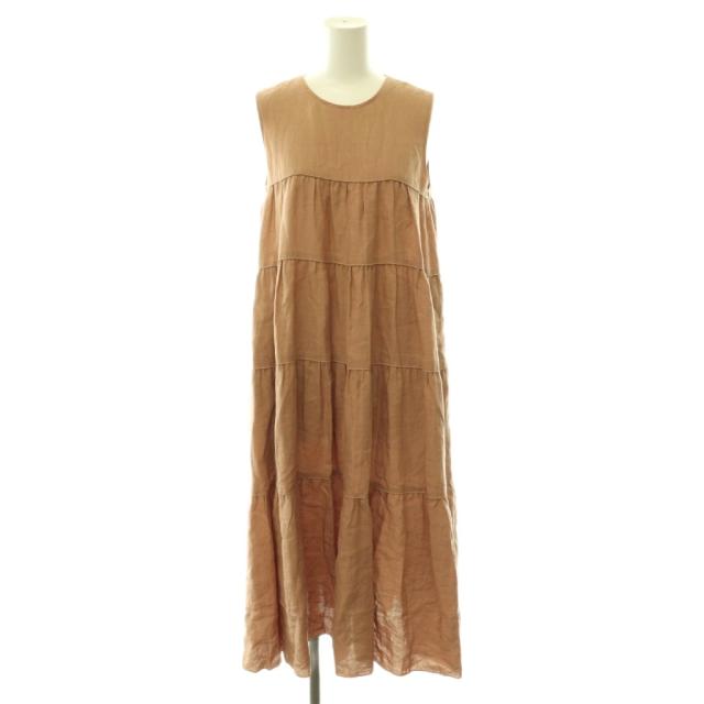 【中古】フォクシー FOXEY Dress Eze ティアードワンピース リネン ノースリーブ 38 ベージュ 42828 /CX ■OS