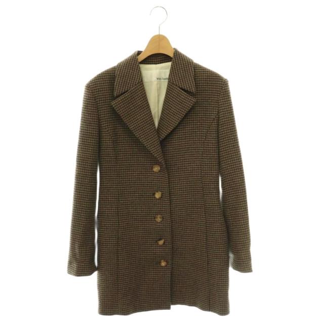 【中古】ウィムガゼット ウール千鳥格子柄コート ロング チェスター F ブラウンベージュ チャコールブラック